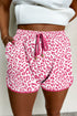 Leopard Print Elastic Waist Drawstring Contrast Trim Lounge Shorts